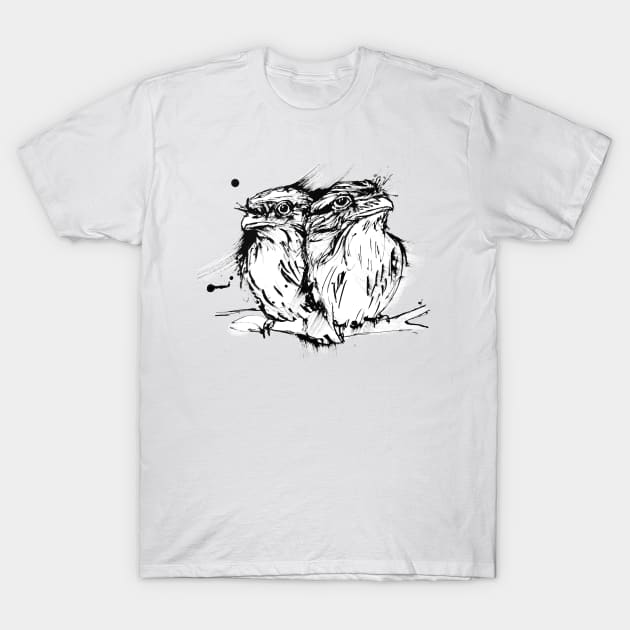 Unbounded Friendship -2 Tawny Frogmouth Owls T-Shirt by Running Duck Studio